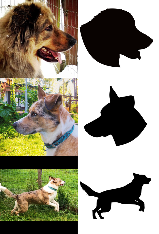 Esimerkkejä koirien silueteista tarroihin